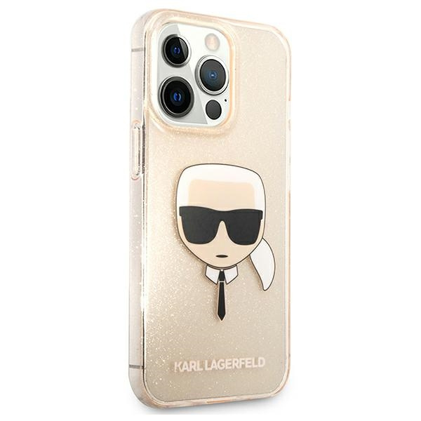 Pouzdro KARL LAGERFELD Apple iPhone 13 Pro Max Glitter Karl`s Head Golden Hardcase